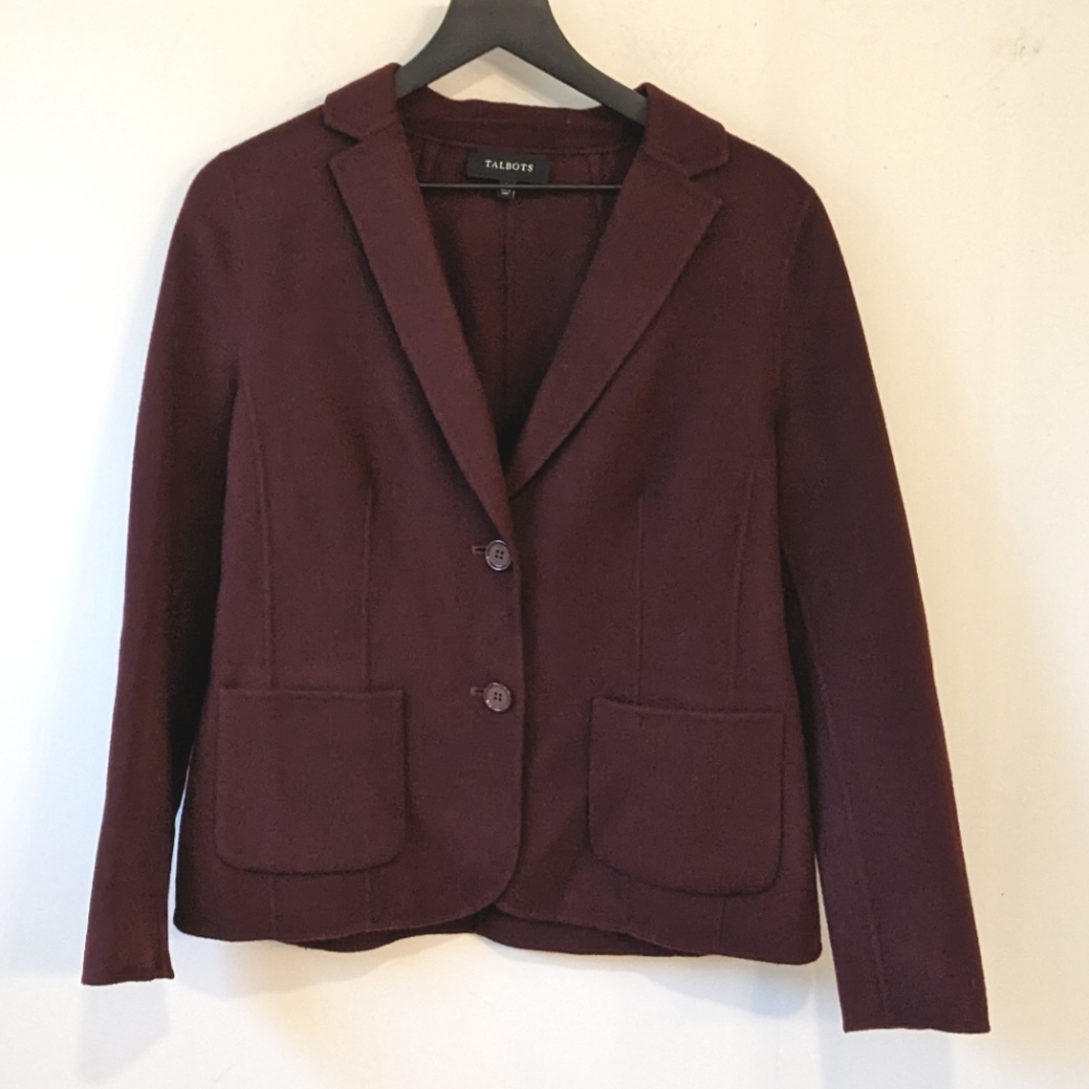 Talbots Unstructured Maroon Wool Nylon Blend Two Button Blazer Jacket